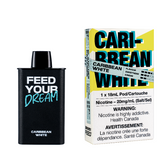 CARIBBEAN WHITE FEED POD (9000 PUFFs)Embark on a tropical journey with Caribbean White Vape, a luscious blend that captures the essence of the Caribbean. Imagine the crisp, sweet taste of ripe white peaches, infused with the exotic creaminess of coconut milk, and a hint of tangy pineapple